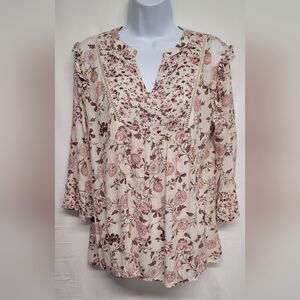 Knox Rose S Top Ruffle Sleeve ends. Floral With Metallic Threads EUC